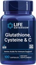 Extension de la durée de vie Glutathion, Cysteine & C, 500 mg de vitamine C, puissant supplément antioxydant pour soutenir la santé du foie, sans gluten, non-OGM, 100 capsules