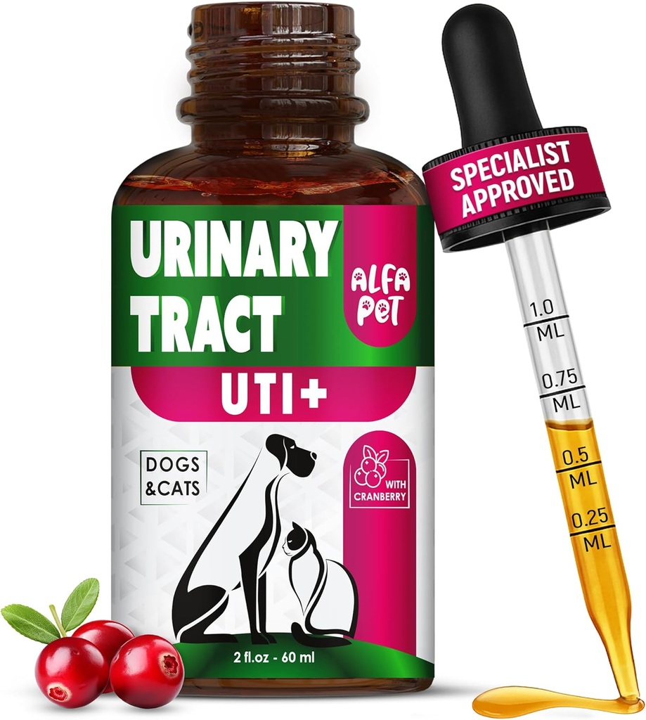 sat Urinary Tract-en tratamendua Cranberry-rekin - Txakurraren UTI tratamendua Bladder zaintzeko - Cat UTI tratamendua Kidney-rentzat - Laguntza prebentiboa tantatan - 2 Oz