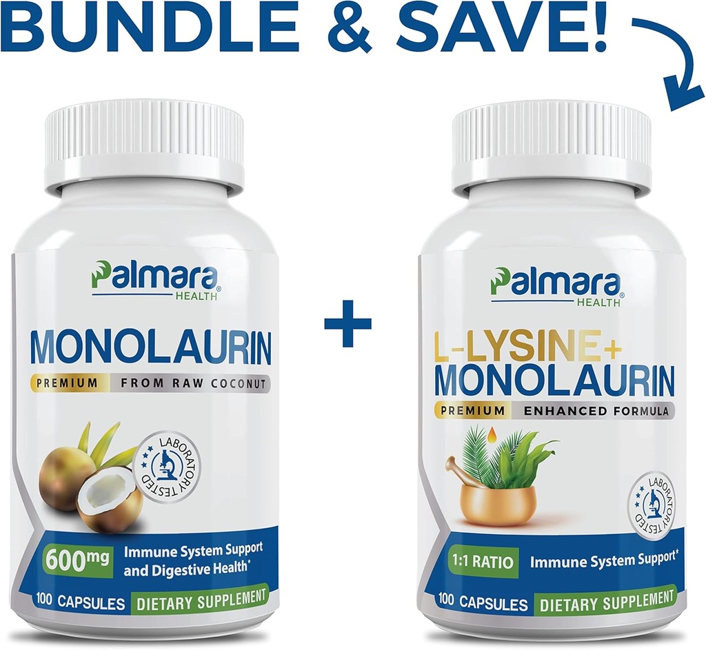 Palmara Helse Premium Monolaurin 600 mg + L-Lysin + Monolaurin Combo