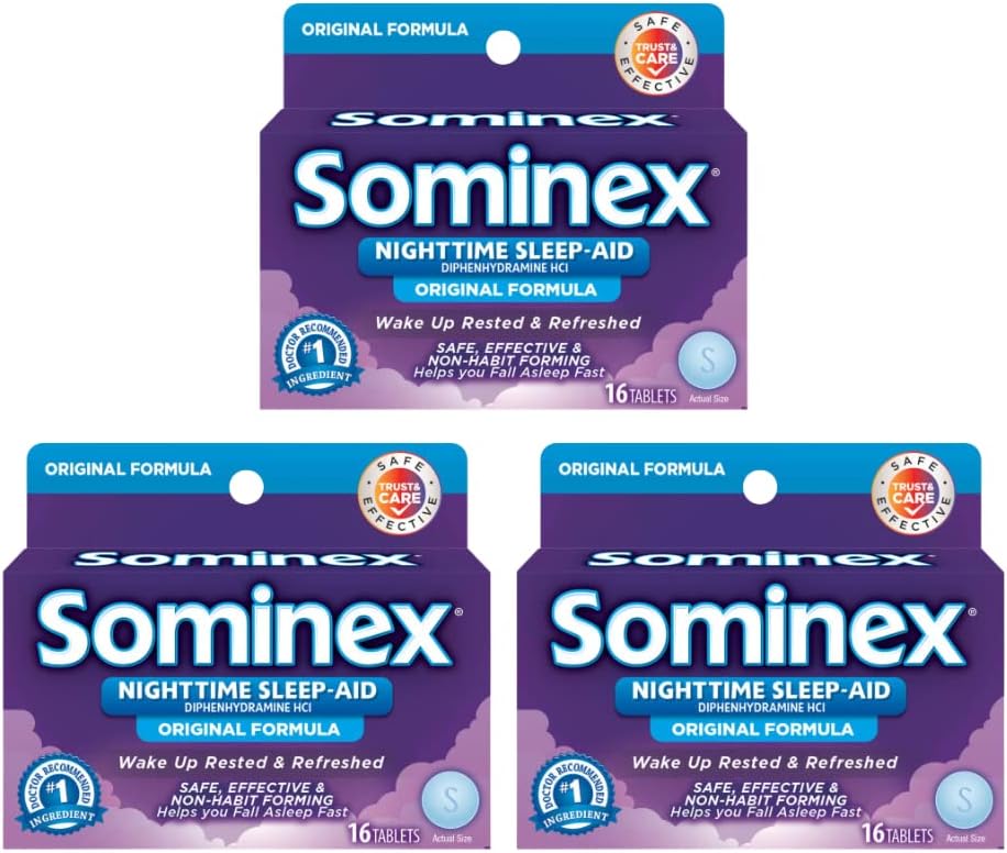 Sominex Maximális hatáserősség Éjszakai alvás 124; Difenhidramin HCI 124; 16- Caplets per Pack 124; 3- Pack