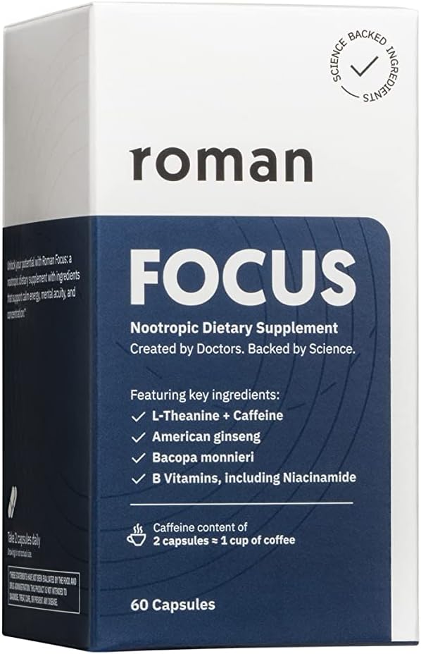 Ro Focus | Nootropic Dietary Supplement Supports Calm Energy and Concentration with Caffeine, L-Theanine, American Ginseng, and Bacopa Monnieri | 30-Day Supply (60 Tablets)