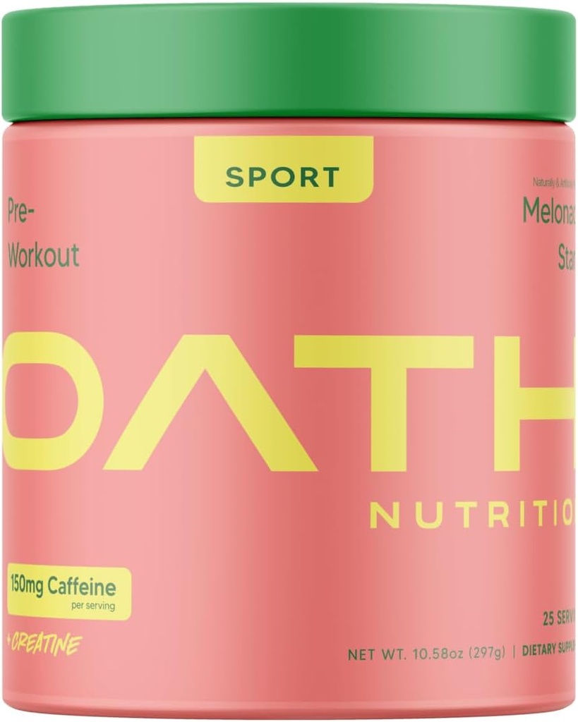 Oath Nutrition Sport Sugar Free- Workout Powder, Melonade Stand, ngăn chặn sáng tạo ra Monohyrate, Caffeine và Beta Alanine, Pre Workout Powder cho phụ nữ và đàn ông, 25 người phục vụ