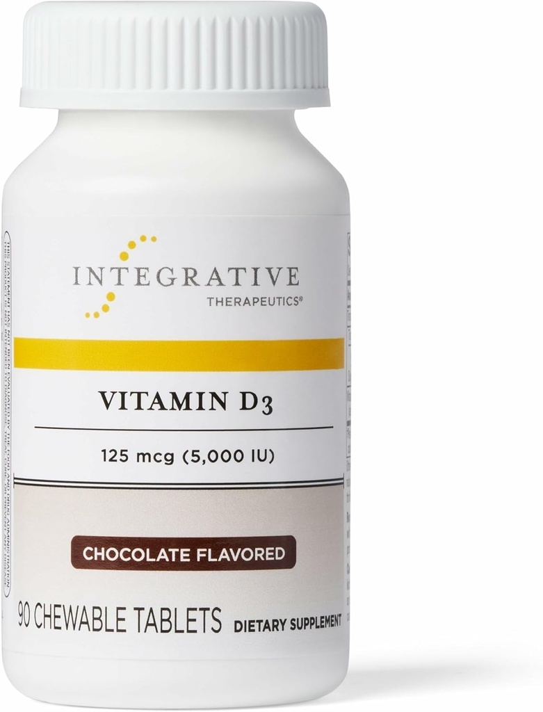 Integrative Therapeutics Vitamin D3 125 mcg - Vitamin D Supplement for Bone Health & Immune Support* - Gluten-Free & Dairy-Free - Chocolate Flavored, 90 Chewable Tablets (90 Servings)