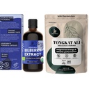 Jungle Powders Tongkat Ali for Men Powders 200:1 Extract 5 Ounce Bag, Wild Bilberry Extract for Eyes Organic 3.4oz Bottle Bilberry Supplement for Eyes