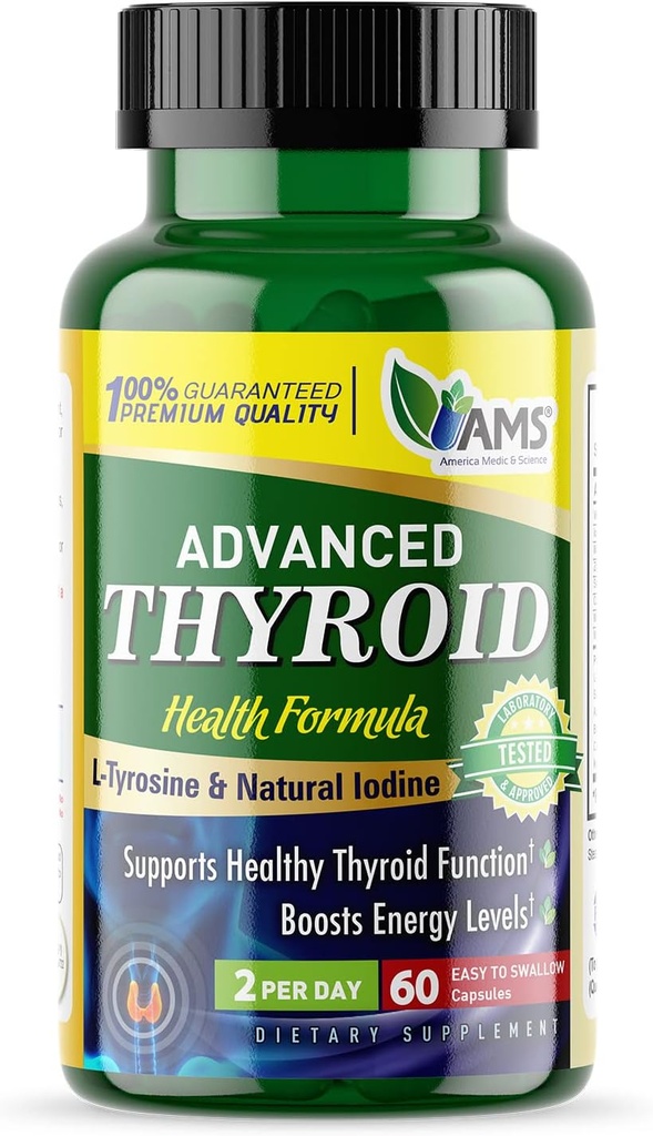 Amerika Medic & Science Advanced Thyroid (60 kapslar) | Thyroid Support för män och kvinnor | Mood and Energy Booster Supplement | med Natural Ashwagandha, jod, selen och vitamin B12