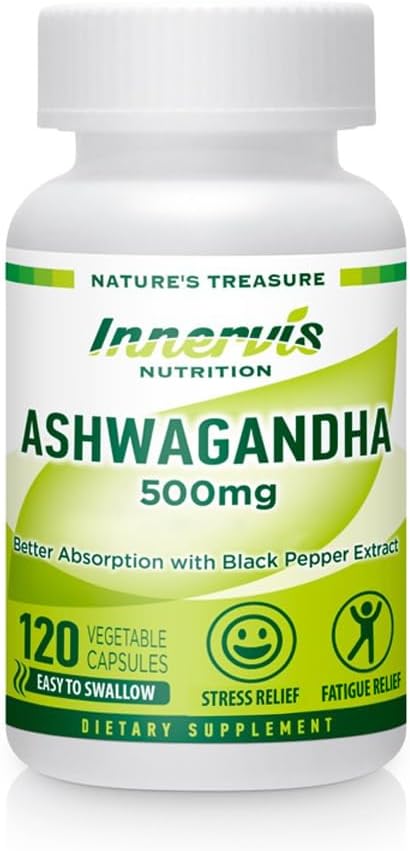 Ashwagandha 500mg - Відмова від стресу, баланс настрою та релаксація з чорним перцем, 120 Vegan Капсули