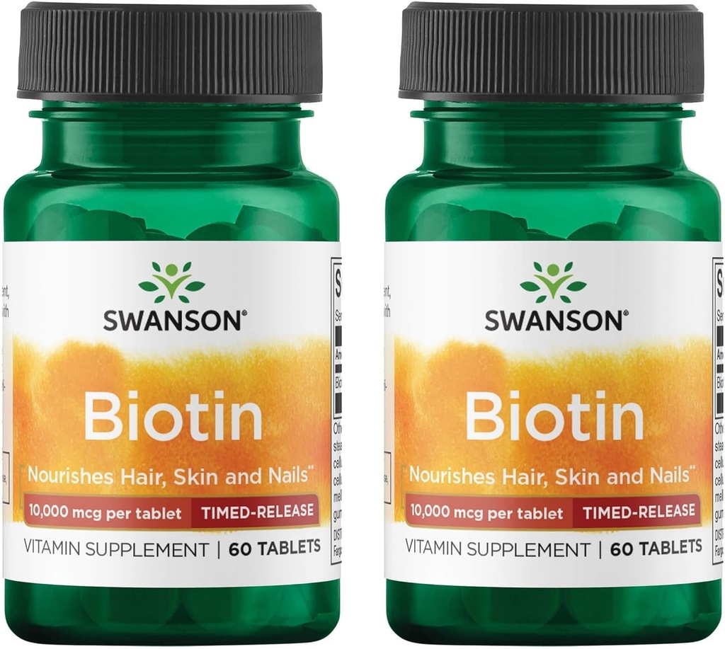 Swanson Biotin - Išleidimo laikas 10 000 mcg 60 tablečių (2 paketai)