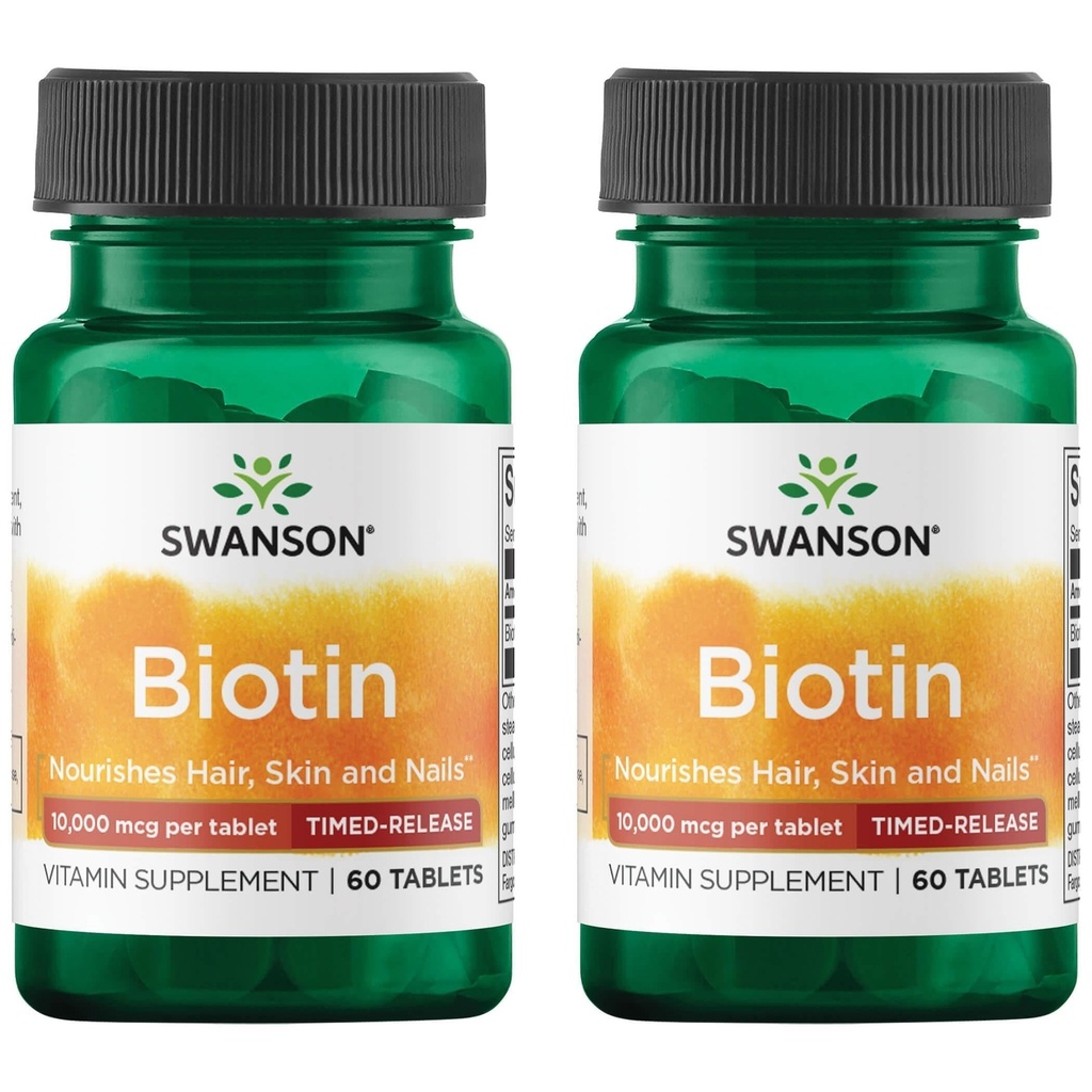 Swanson Biotin - Timed-Release 10,000 mcg 60 Tabs (2 Pack)