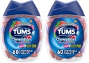 TUMS Chewy Bites Antacid Tablets for Chewable Heartburn Relief and Acid Indigestion Relief, Assorted Berries - 60 Count (Pack of 2)
