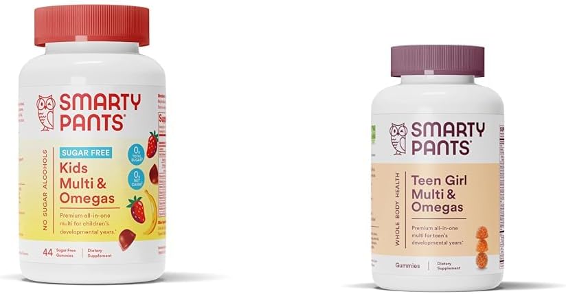 SmartyPants Kids Multivitamin Gummies, Sugar Free: Omega 3 (ALA) " Teen Girl Multivitamin Gummies: Omega 3 Fish Oil (EPA/DHA)