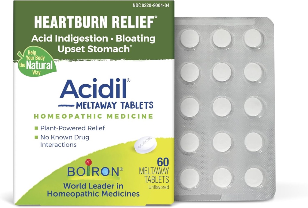 Boiron Acidil til lindring af syre Reflux, Heartburn, fordøjelsesbesvær, og opsat mave - 60 Tæl
