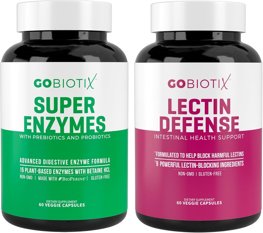 GOBIOTIX Super Enzymes Допълнение - Храносмилателни ензими с пребиотици и пробиотици за жени и мъже - подкрепя здравето на червата, Gluten digestion, Лактоза Абсорбция, растителна основа Хапчета за отслабване