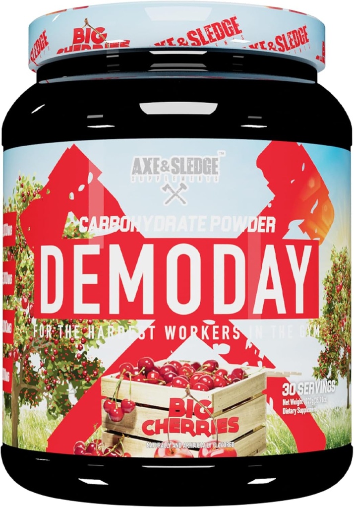 Axe & Sledge Supplements Demo Day Intra-Workout kolhydratpulver med Cluster Dextrin, Carb10, Hydromax, & Palatinose, Förbättrar prestanda och pumpar, 30 portioner (Big Cherries)