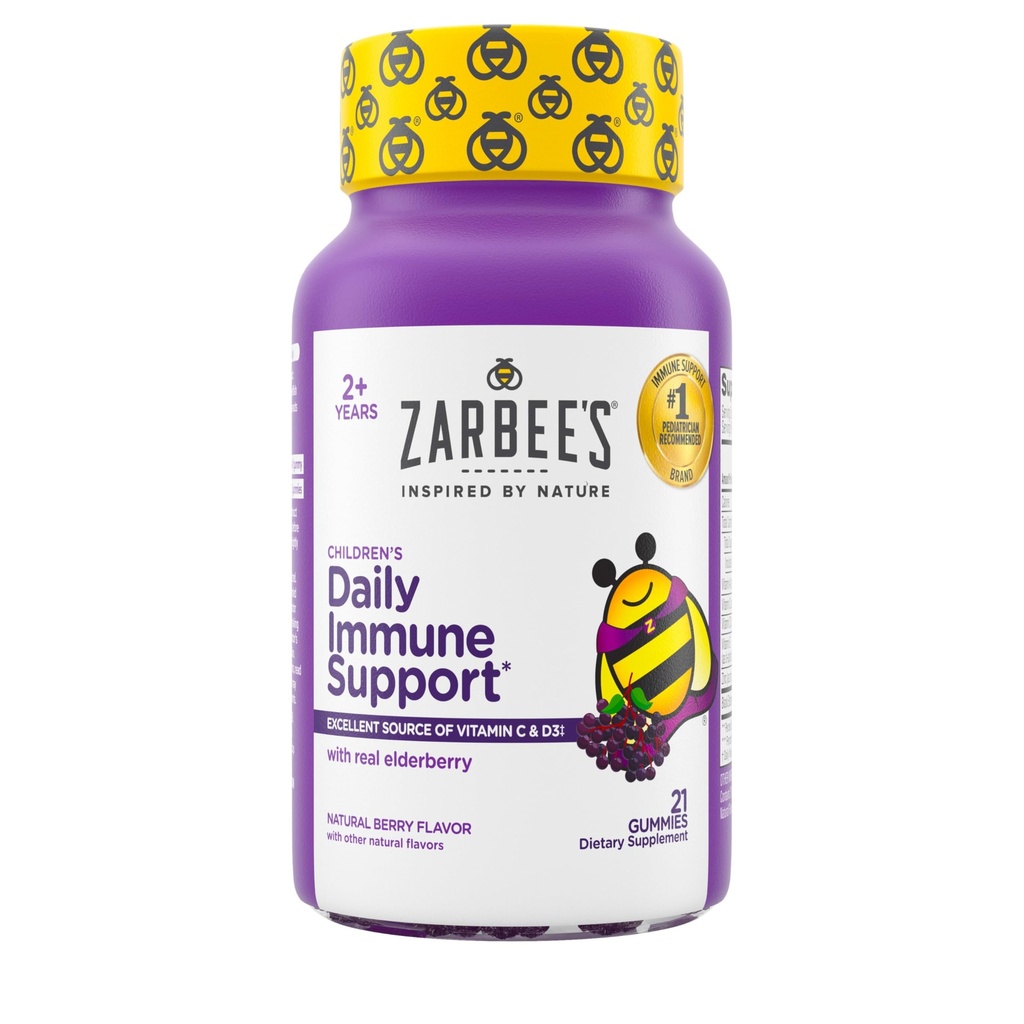 Zarbee's Elderberry Gummies for Kids with Vitamin C; Zinc & Elderberry; Daily Childrens Immune Support Vitamins Gummy for Children Ages 2 and Up; Natural Berry Flavor; 21 Count