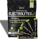 Verbesserte Elektrolyt-Pulver-Stick-Packs (Strawberry Kiwi | 20 Packets) w/ 0 Sugar +BCAAs +B-Vitamine Elektrolyt-Ergänzung mit Kalium Zink & Magnesium für Hydration - Keto-Elektrolyte