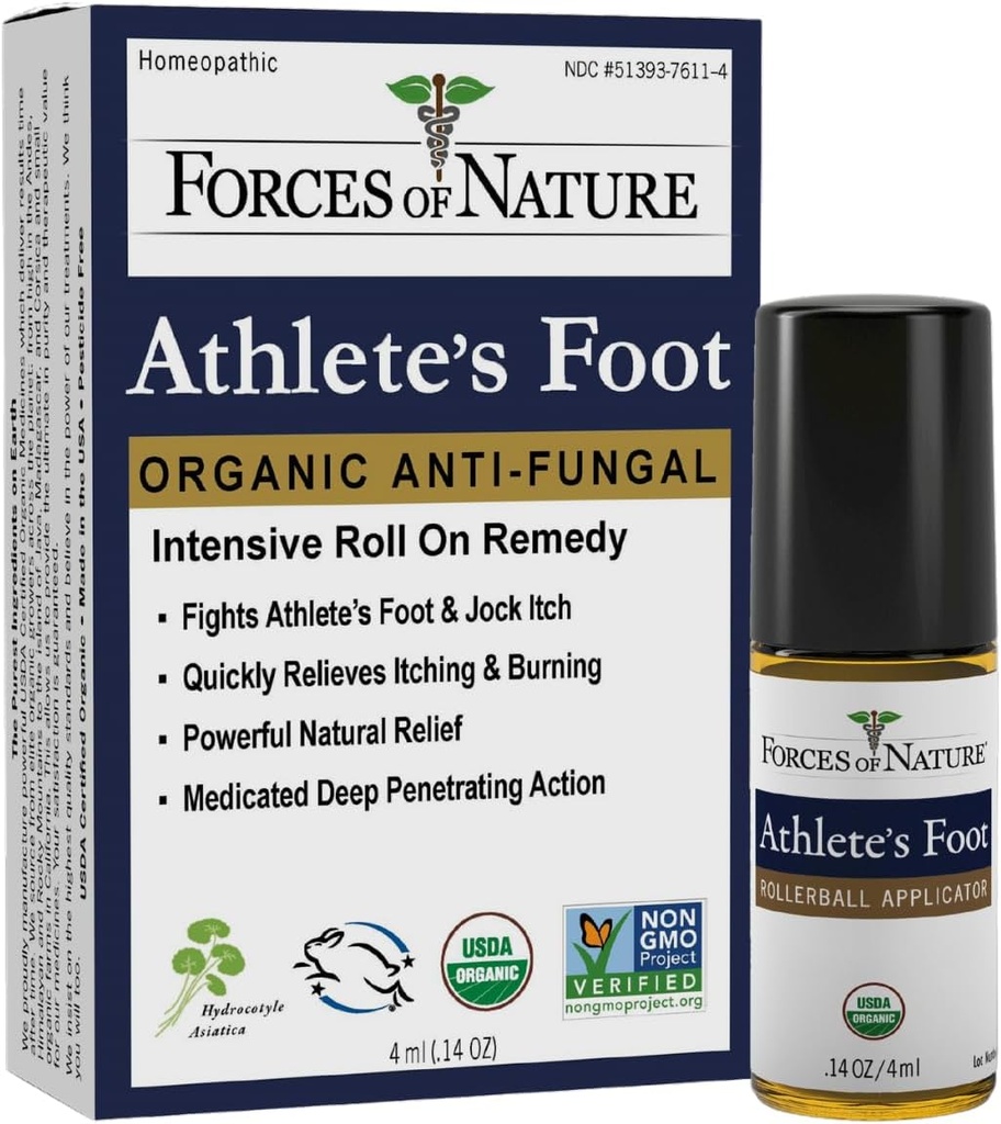 Forzas da natureza - Natural, Tratamento de pés de atleta orgánico (4ml) Non GMO, Non Harmful Chemicals, Cruelty Free - Antifungal Relieves Burning, Itching, Cracking causada por AF, Jock Itch e Ringworm