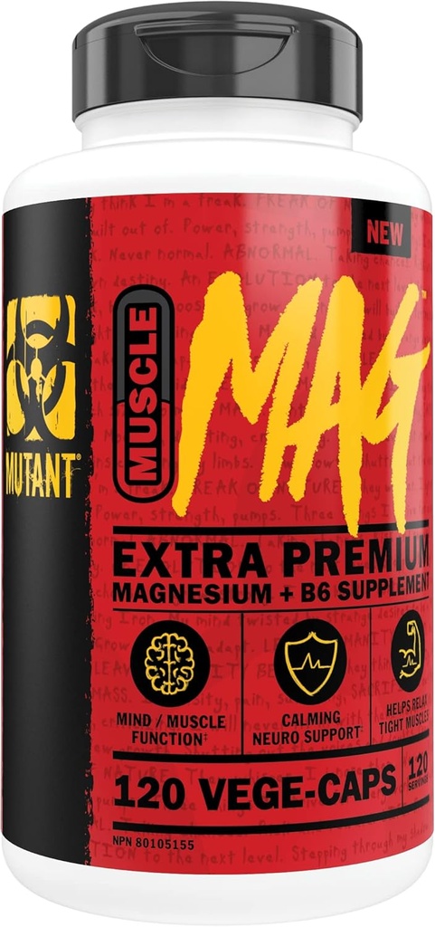 Mutant Muscle Mag | Magnezyum + B6 Supplement - Magnezyum Aspartate, Maltate ve Aquimin Magnezyum Marine - 120 Vege-Caps