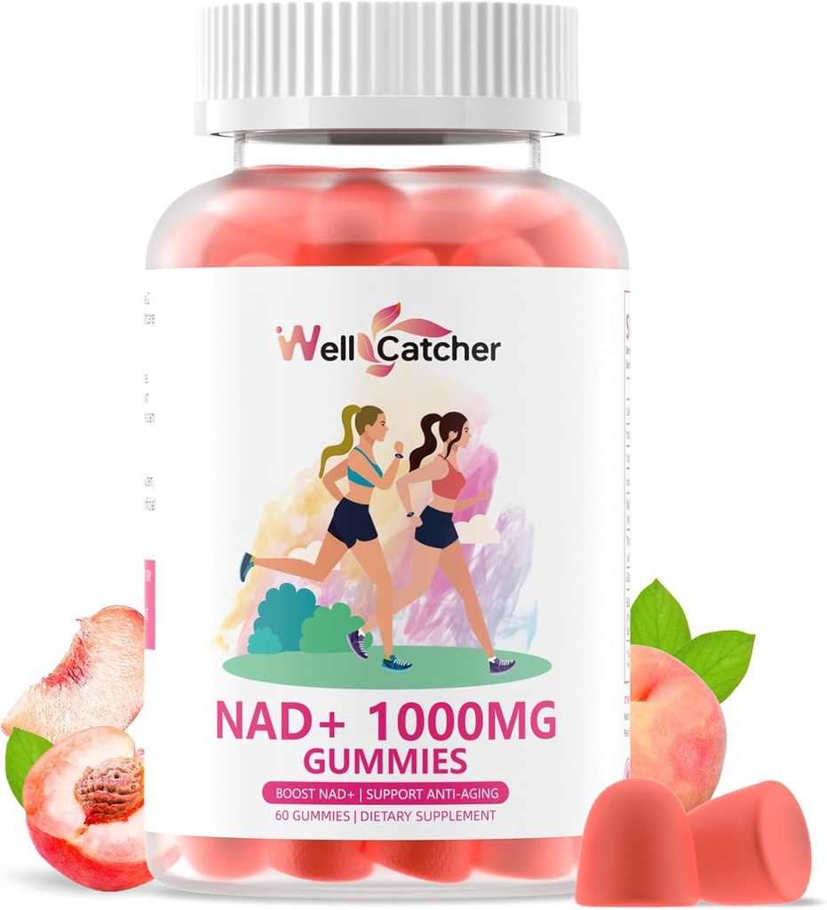 NAD+ Gummies bổ trợ cho Phụ nữ 1000MG - NAD Plus Gummies cho Men Sugar B3 Niacinaide ire Melict Boosts NaD level Anti-Aging System Peach Flavor 60C