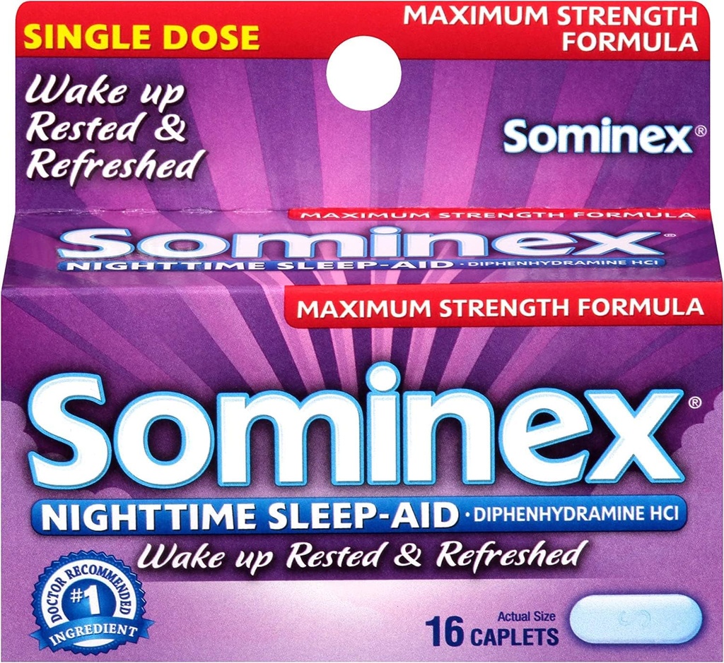 Sominex Nighttime Sleep-Aid Caplets, Máximo Forza, 16 ea