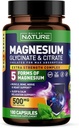 Complexe de magnésium 500mg - 5 formes de glycinate de magnésium, Citrate, Malate, Oxyde et Aquamin avec 72 minéraux traces - Chélaté pour Absorption - Supplément pour Muscle, Nerve, Coeur et Sommeil (180 Capsules)