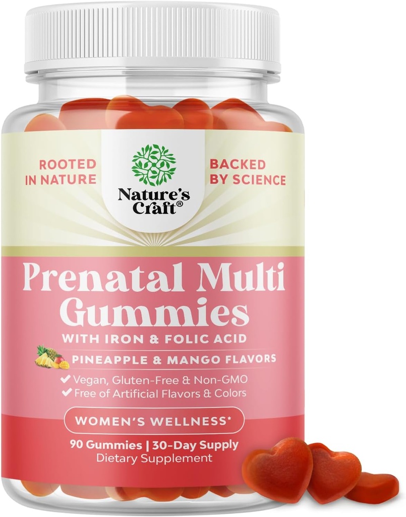 Qadınlar üçün Vegan Prenatal Gummies - Iron Folic turşusu və Superfruit mix ilə Qadınlar üçün Gummy Prenatal Vitaminlər - Chewable Vitamins Gummy Formula (Pineapple Mango) 1 Aylıq