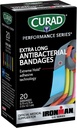 CURAD Performance Series IRONMAN Antibakterinės Bandages, Extreme Hold Adveness Technology, Extra Long Lankstus Fabric Bandages for Cuts, Scrapes, & Burns, Asrited Colors, 0,75 x 4,75 colių, 20 Count
