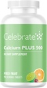 Celebrate Vitaminai Calcium Plus - 500mg Kalcio citratas, 333 TV Vitaminas D3 & 34mg Magnis po baariatric chirurgijos - Laisvos ir nesupakuotos - Sumaišyti vaisiai, 90 kramtomų tablečių