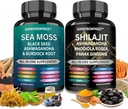 Shilajit and sea moss combo - Sea Moss 3000mg, Black Seed Oil 2000mg, Ashwagandha 2000mg, Shilajit 9000mg, Rhodiola Rosea1000mg,Panax Ginseng1500mg | merisammal ja shilajit kimp, kõik ühes lisas