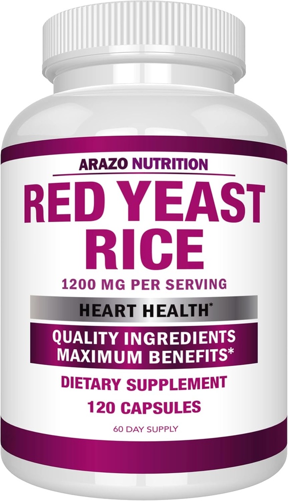 Arazo Nutrition Red Yeast Rice Trích 1200 MG – Citririn miễn phí Phụ – Vegetarian 120 Capsules