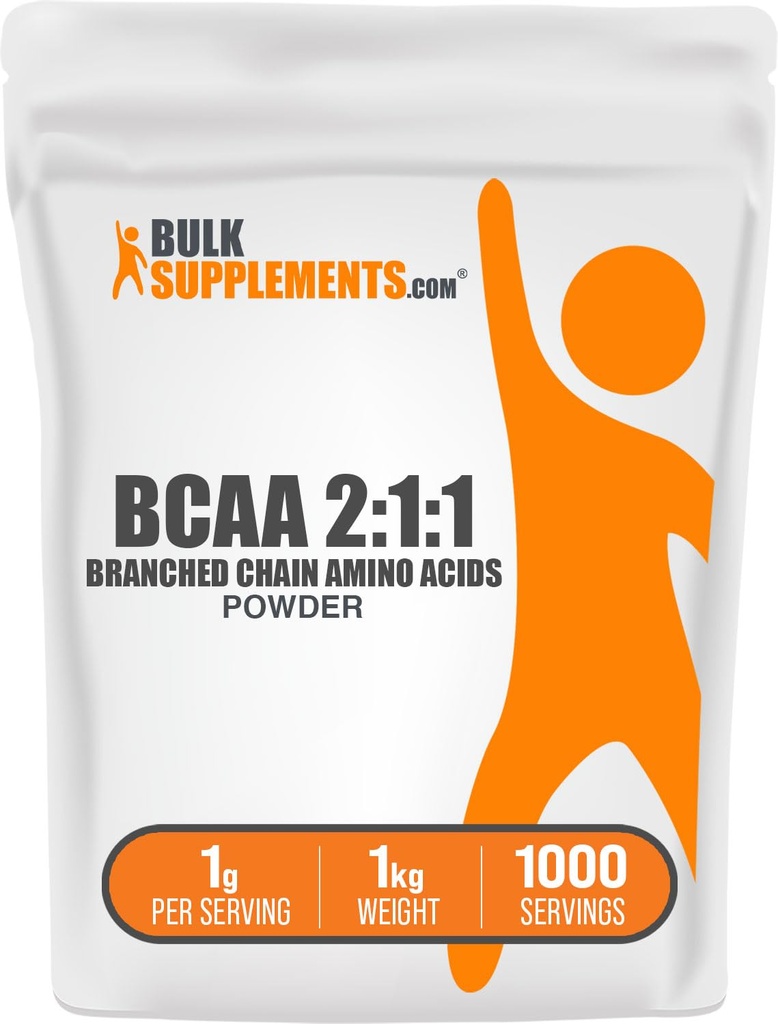 BulkSupplements.com BCAA 2:1:1 Powder - Branched Chain Amino Acids, BCAAs Amino Acids Powder - Unflavored & Gluten Free, 1g per Serving, 1kg (Pack of 5) (11 lbs)