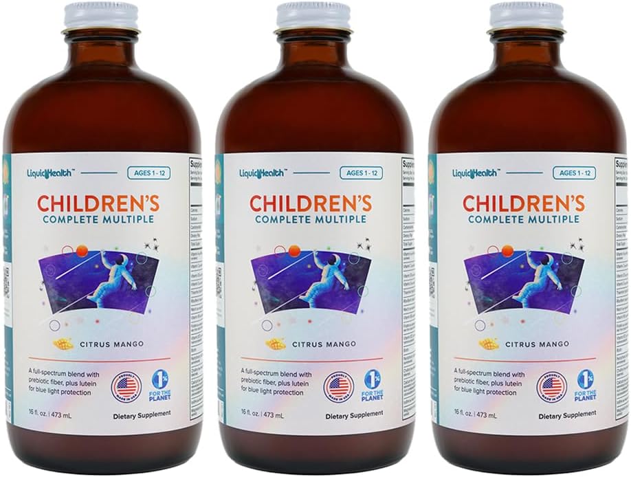 LIQUIDHEALTH Uşaqlar üçün tam maye Multivitamin, Toddlers - Essential Vitamin, Nutrients & Minerals, Immune Support, Gut Health - Amerika Birləşmiş Ştatları, Vegan, GMO, Sugar-Free (3 Paket)