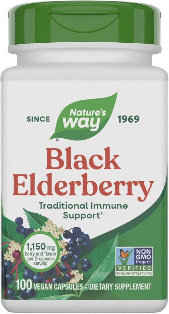 La natura és la manera d'Elderberry Capsules, tradicional suport d'Immune * suplementari amb Elderberberry i Elderflower, Plantada, 100 Capsules (Parling Mayary)