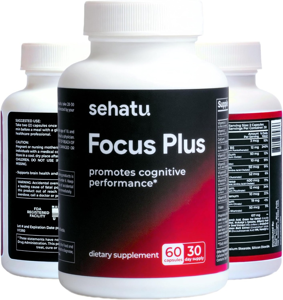 Focus Plus Cognitive Performance Enhancer з N-Acetyl L-Tyrosine, DMAE Bitartrate, GABA, Glutamic Acid Boosts Focus, підвищує пам'ять, підтримує мозок здоров'я 60 фунтів 30 день постачання