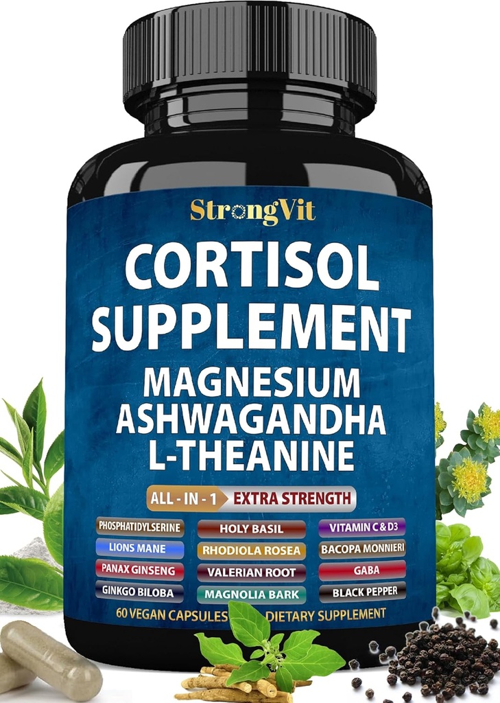 Cortisol 配有镁、Ashwagandha & L-Theanine的妇女补充剂。 科尔蒂索尔管理器,减压器,解毒器,下层和控制(59个计数)