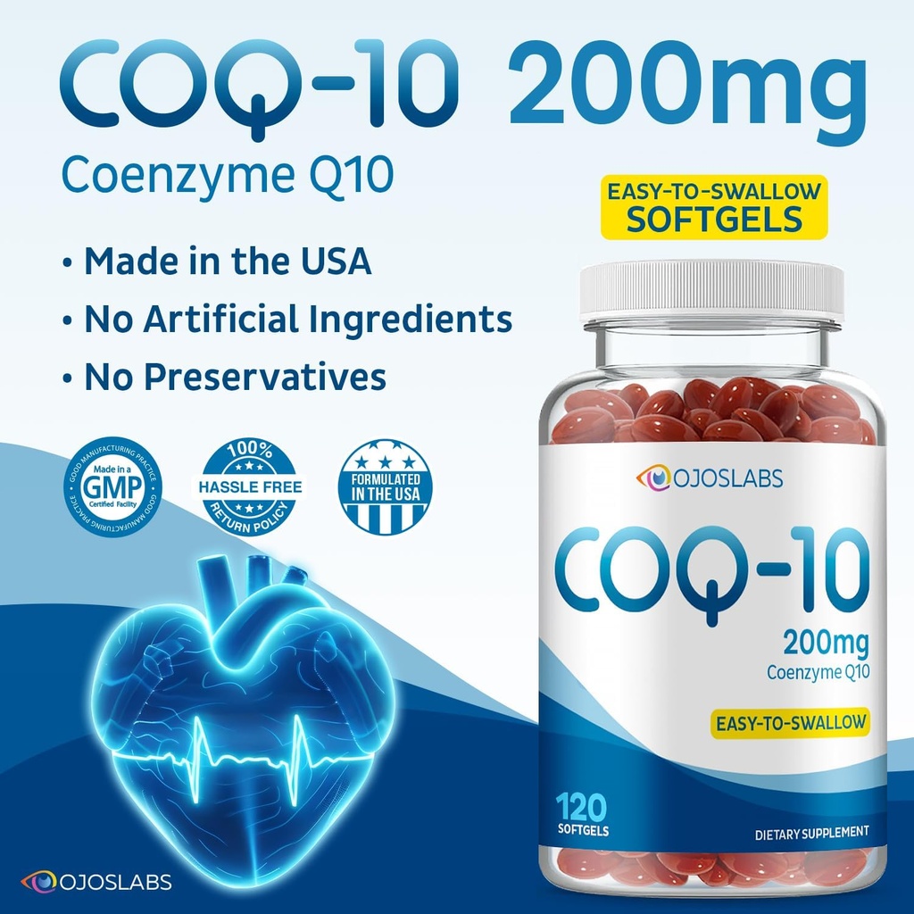 CoQ10 200mg - Coenzym Q10 Diett Supplement, lett å svelge 120 Softgels