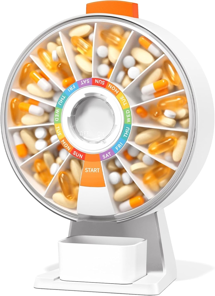 Zoksi grande divertido comprimido dsipenser, caixa diária de pílulas para 7 ou 14 dias, parede-montável ou mesa semanal comprimido Organizer segurar para medicina, vitamina ou suplementos, caso pílula com botão de imprensa fácil (branco)