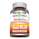 Amazing Formulas Berberine with Pure Ceylon Cinnamon 1200 Mg Per Serving | Premium Complex Supplement | Veggie Capsules | Non-GMO | Gluten Free | Made in USA (1 Pack | 120 Count)