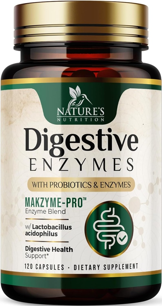 Digestivní enzymy - Multi enzyme komplex s Bromelain, Papain, Probiotika a prebiotika pro stravitelné zdraví, Gut Support & Bloating pro ženy a muže, Enzymy pro Digestion Support - 120 Kapsle