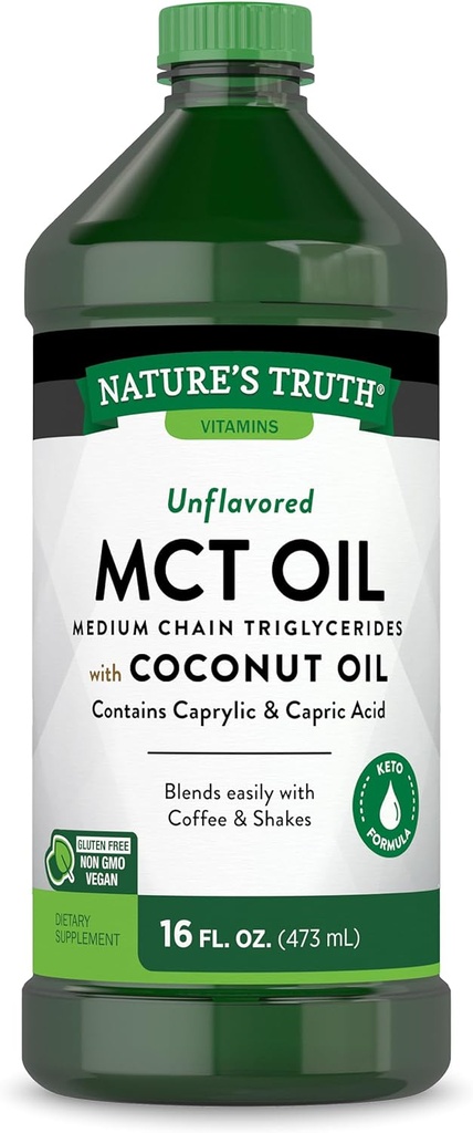 Nature's Truth MCT Oil | 16 fl. oz | Keto, Unflavored Formula / Coconut Oil / Vegan, Non-GMO, və Gluten Pulsuz
