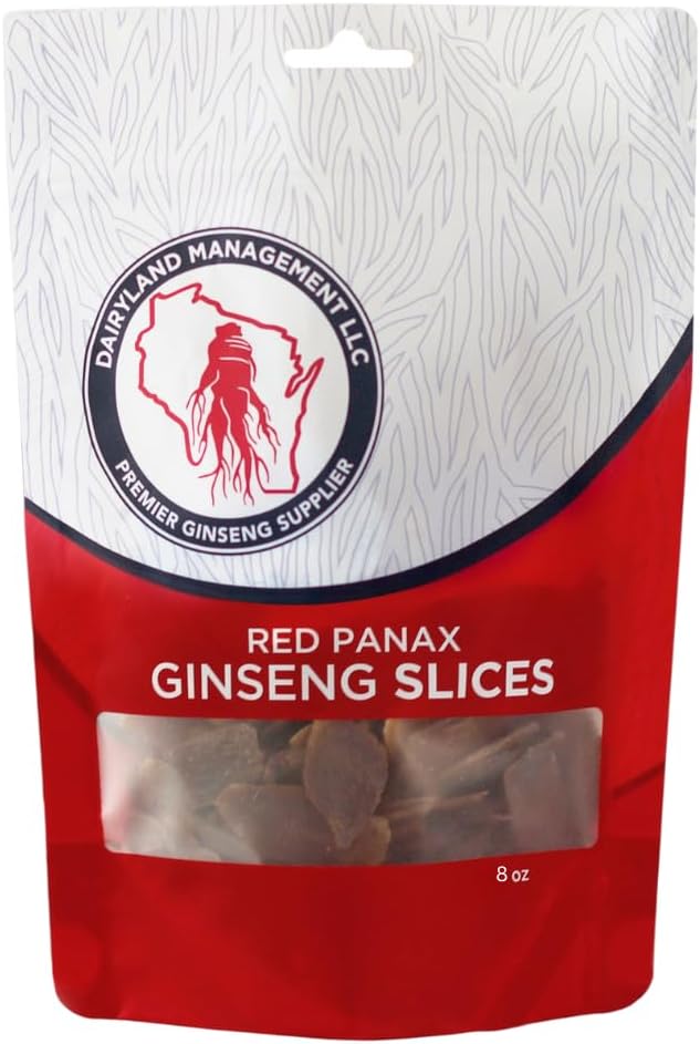 Dairyland Management LLC Red Panax Ginseng Sliceseng - 8 oz Pack Coreano Panax Ginseng Slices - Non-GMO, Gluten Free Red Ginseng Root - Utilizzare questo supplemento di erbe in Soup, Tea, Congee