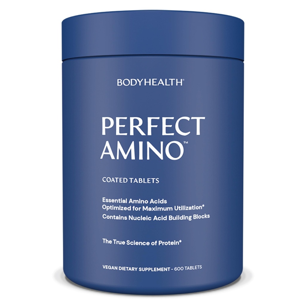 BodyHealth PerfectAmino (600 ct) Easy to Swallow Tablets, Essential Amino Acids Supplement with BCAAs, Vegan Protein for Pre/Post Workout & Muscle Recovery with Lysine, Tryptophan, Leucine, Methionine