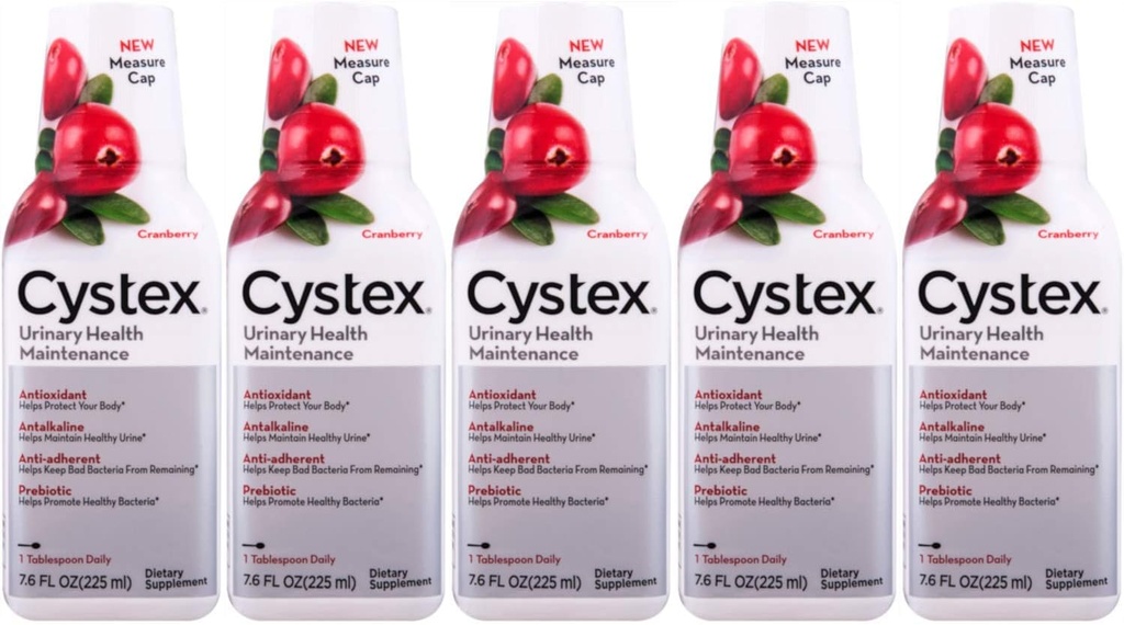 Cystex UTI Prebiotic Cranberry Liquid, Urinary Tract Support with D-Mannose, Vitamin C, and Bromelain, 7.6 FL OZ (Pack of 5)