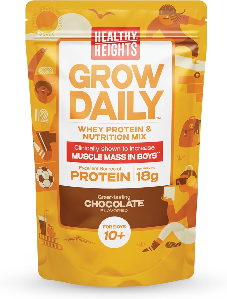 Healthy Heights Grow Daily Kids Protein Drink Mix (Chocolate) - High Protein Shake für Jungs 10+