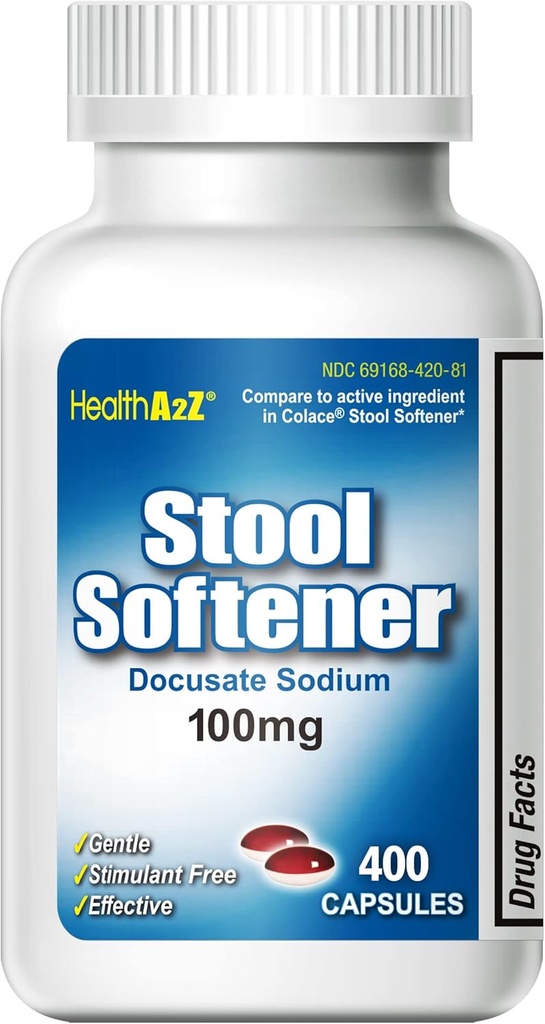 HealthA2Z® Stool Amolecer Docusate Sódio 100mg Cápsulas Vermelhas e Brancas
