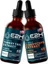 E2H: Turkey Tail & Cordyceps Extracts - Immune Support, Focus, Memory, Clarity - Μη ΓΤΟ, Vegan - 2 Fl Oz Κάθε (4 Fl Oz Total) - Bundle