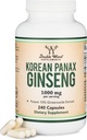 Ginseng Kapsle (Korean Red Ginseng Extract, Panax Ginseng 10% Ginsenosids) (4 měsíční dodávka) 240 Veganské Kapsle - 1,000mg na servírování pro nálady, kognitivní funkce a energetická podpora Double Wood