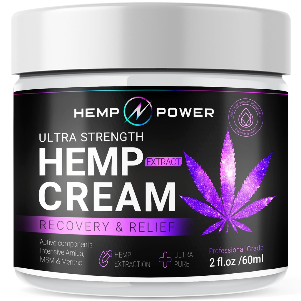 Hemp Power Joint Muscle Relief Cream, with Hemp, Menthol, MSM Arnica, Support Your Back, Muscles, Joints, Neck, Shoulder, Knee, Nerves - 2 Fl Oz.
