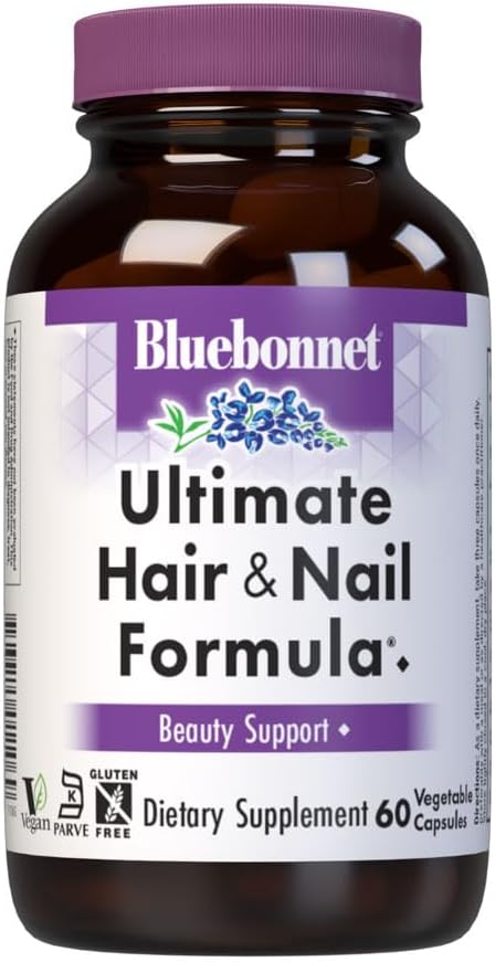 Blåbonnet ernæring Ultimate Hair and Nail Formula, vitaminer*, Mineraler*, Spesialnæringsstoffer for skjønnhet Innen*, Glutenfri, Kosher-sertifisert, Dairy-Free, Vegan, 60 Grønnsaker Kapsler, 20 Serveringer