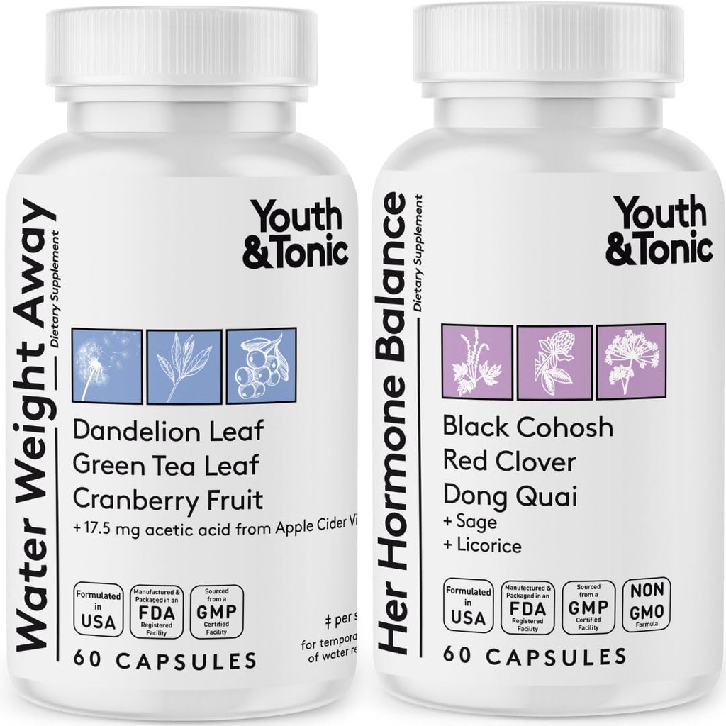 Youth & Tonic Women Water Weight Loss Pills for Hormonal Changes and Fluid Retention During PMS, Menopauza 