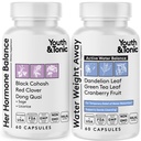 Youth & Tonic Women Water Weight Loss Pills for Hormonal Changes and Fluid Retention During PMS, Menopause – Swelling, Bloating & Hormone Balance – 120 Capsules